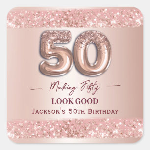 Sticker Carré 50e anniversaire Faire que 50 ans soit beau Rose G