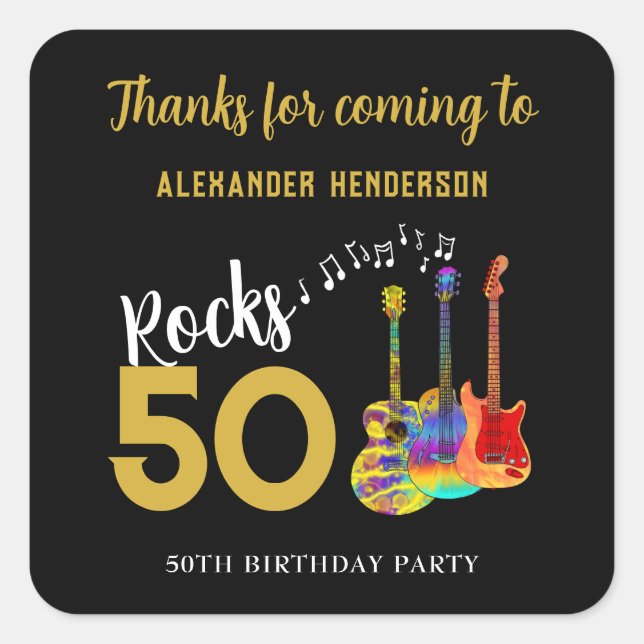 Sticker Carré 50e anniversaire fêtes rochers 50 Merci (Devant)