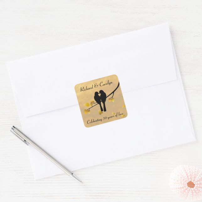 Sticker Carré 50e anniversaire Lovebirds (Enveloppe)