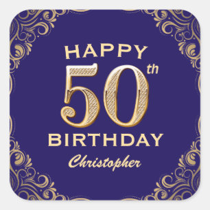 Sticker Carré 50e anniversaire Parties scintillant marine bleu e