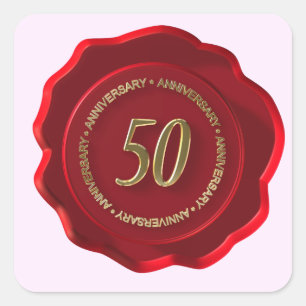 Sticker Carré 50e anniversaire sceau de cire rouge