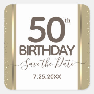 Sticker Carré 50th Birthday Gold Enregistrer la date Elegant Scr