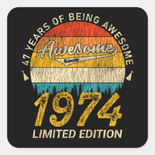 Sticker Carré 51 Ans 1974 Retro Awesome 51e anniversaire Cadeau