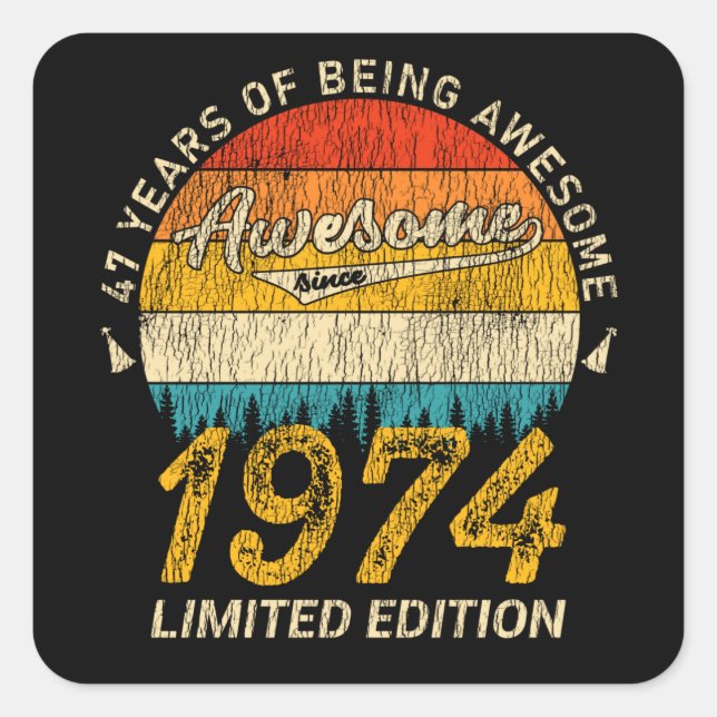 Sticker Carré 51 Ans 1974 Retro Awesome 51e anniversaire Cadeau (Devant)