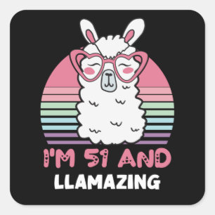 Sticker Carré 51 ans Anniversaire Llamazing Llama 51e anniversai