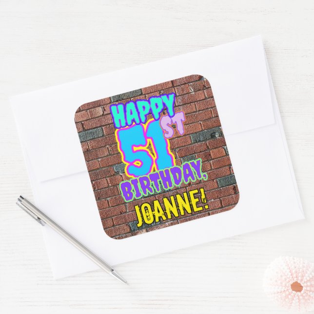 Sticker Carré 51e anniversaire - Amusant, Graffiti urbain inspir (Enveloppe)