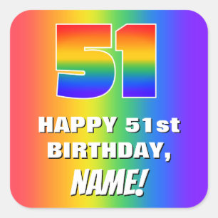 Sticker Carré 51e anniversaire : Coloré, amusant Motif arc-en-c