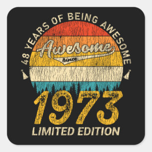 Sticker Carré 52 Ans 1973 Retro Awesome 52e anniversaire Cadeau