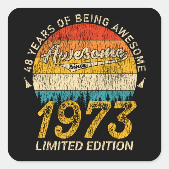 Sticker Carré 52 Ans 1973 Retro Awesome 52e anniversaire Cadeau (Devant)