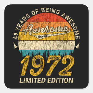 Sticker Carré 53 Ans 1972 Retro Awesome 53e anniversaire Cadeau