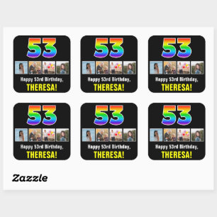 Sticker Carré 53e anniversaire : Arc-en-ciel "53"; photos et nom