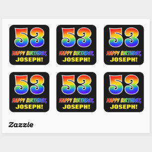Sticker Carré 53e anniversaire : Bold, amusant, simple, arc-en-c
