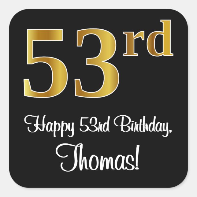 Sticker Carré 53e anniversaire - Elégant luxe Faux Gold Look # (Devant)