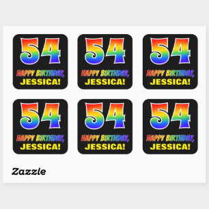 Sticker Carré 54e anniversaire : Bold, amusant, simple, arc-en-c