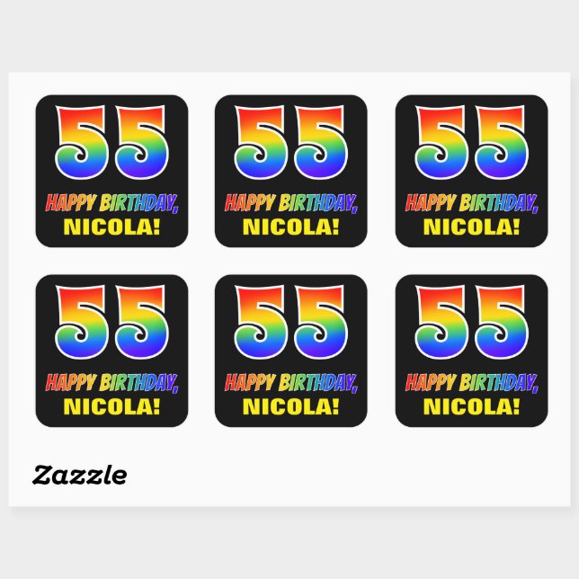 Sticker Carré 55e anniversaire : Bold, amusant, simple, arc-en-c (Feuille)