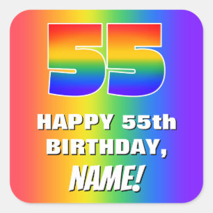 Sticker Carré 55e anniversaire : coloré, amusant Motif arc-en-ci