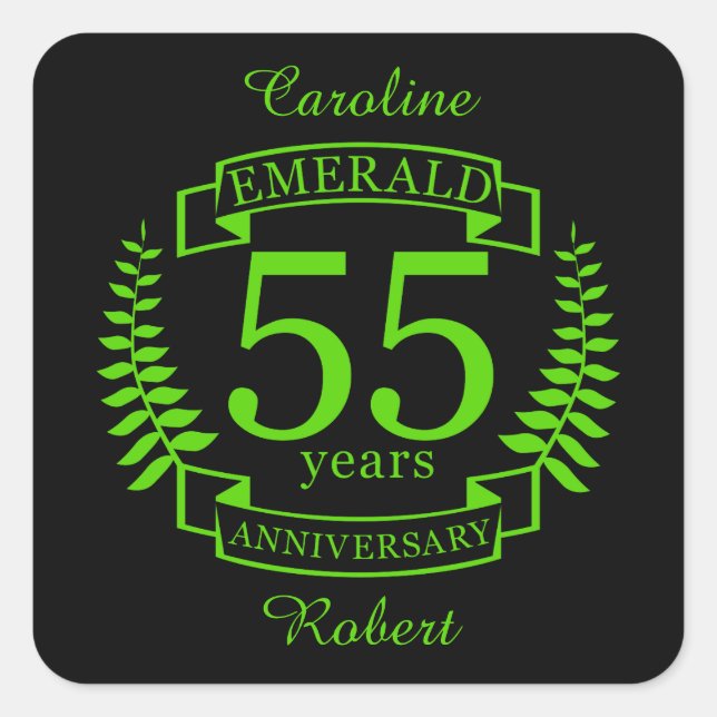 Sticker Carré 55e ANNIVERSAIRE Mariage EMERALD (Devant)