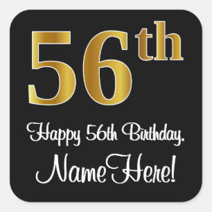 Sticker Carré 56e anniversaire - Elégant Luxueux Faux Gold Look 