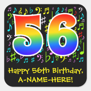 Sticker Carré 56e anniversaire : Symboles de musique colorée, A