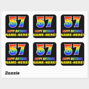 Sticker Carré 57e anniversaire : Bold, amusant, simple, arc-en-c