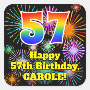 Sticker Carré 57e anniversaire : Fun Fireworks Look, Arc-en-ciel