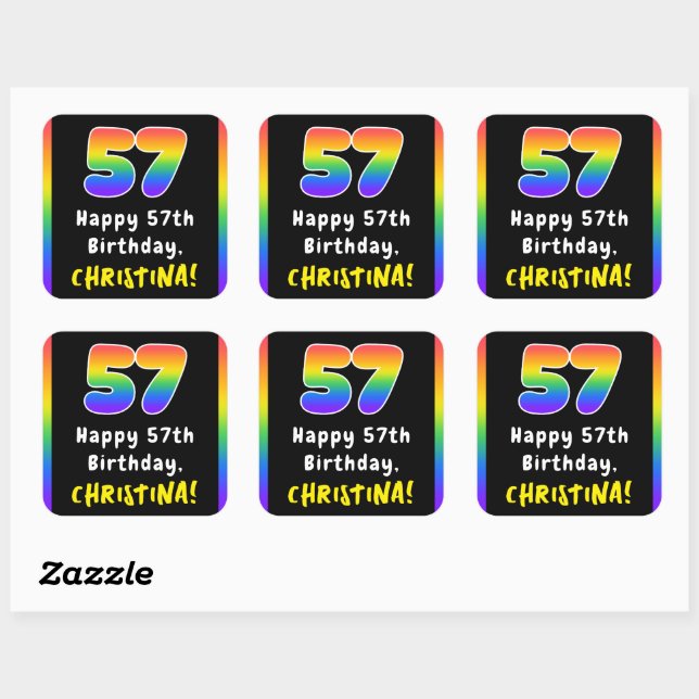 Sticker Carré 57e anniversaire : Rainbow Spectrum # 57, Nom pers (Feuille)