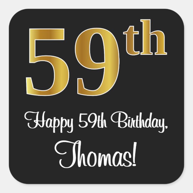 Sticker Carré 59e anniversaire - Elégant luxe Faux Gold Look # (Devant)