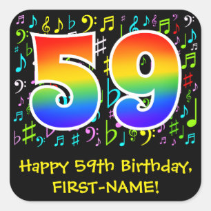 Sticker Carré 59e anniversaire : Symboles de musique colorée, A