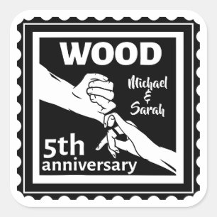 Sticker Carré 5e anniversaire du Mariage tenant la main bois