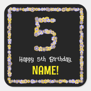 Sticker Carré 5e anniversaire : Floral Flowers Numéro, Nom perso