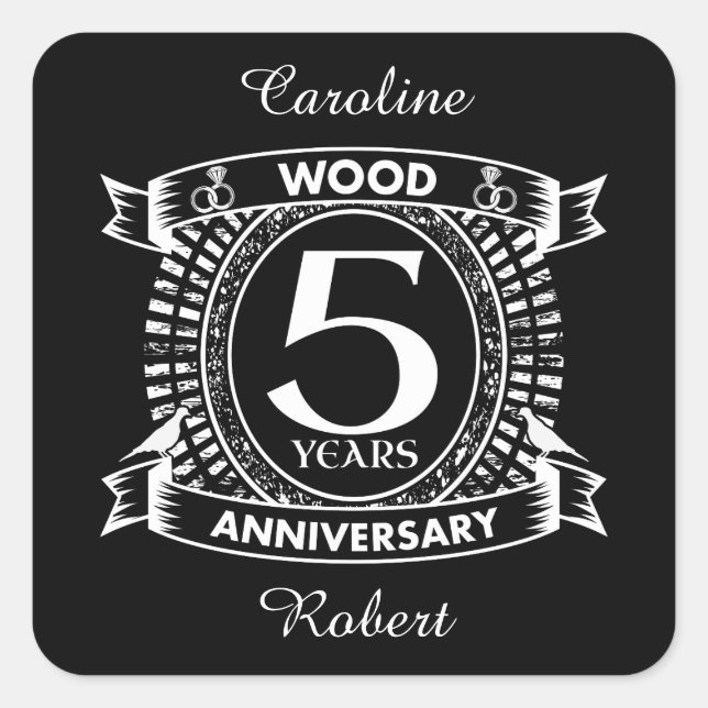 Sticker Carré 5e anniversaire mariage crête en détresse (Devant)