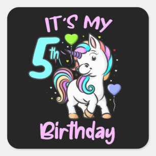 Sticker Carré 5e Anniversaire Unicorn Cadeaux Enfants Pour Fille
