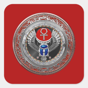 Sticker Carré [600] Scarab à ailes en argent sacré égyptien et A