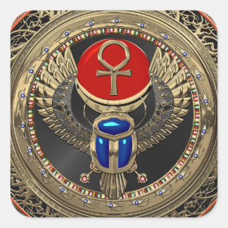 Sticker Carré [600] Scarab en or sacré égyptien ailé avec Ankh