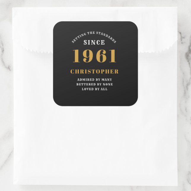 Sticker Carré 60e anniversaire 1961 Black Gold pour lui personna (Sac)