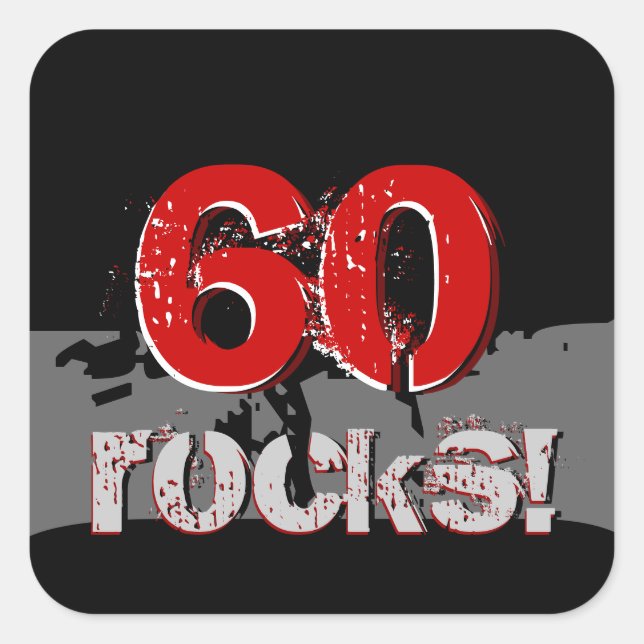 Sticker Carré 60e anniversaire - 60 rochers ! Grunge rouge et no (Devant)