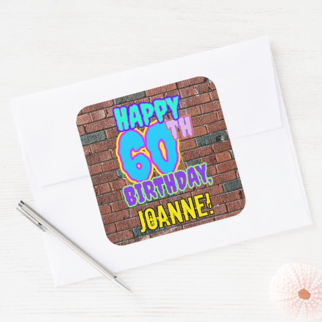 Sticker Carré 60e anniversaire - Amusant, Graffiti urbain inspir (Enveloppe)