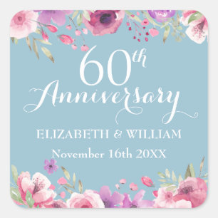 Sticker Carré 60e anniversaire Aquarelle Pays Roses