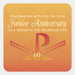Sticker Carré 60e anniversaire de jubilé Nun Pax Cross, Orange