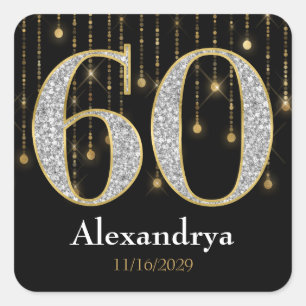 Sticker Carré 60e anniversaire Diamonds Gold Merci Favor Tags