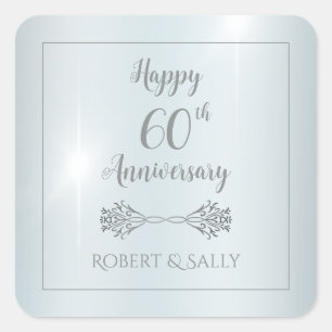 Sticker Carré 60e anniversaire Mariage élégant Favor