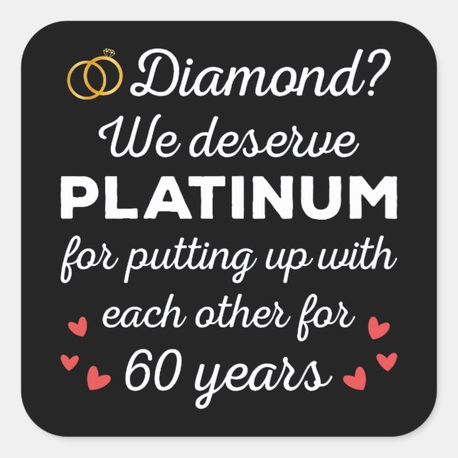 Sticker Carré 60ème anniversaire du Mariage I - Diamond Funny Co (Devant)