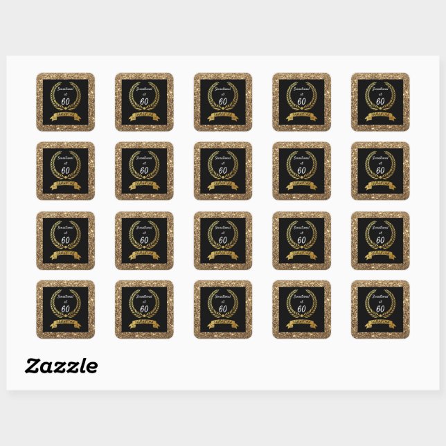 Sticker Carré 60ème Black Gold Parties scintillant Élégante fête (Feuille)