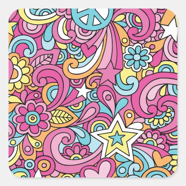 Sticker Carré 60s Retro Hippy Motif de la paix (Devant)