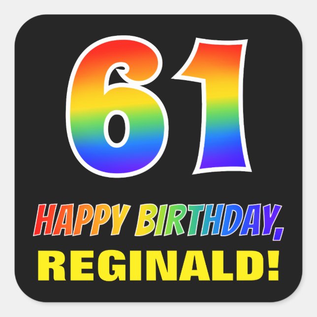 Sticker Carré 61e anniversaire : Bold, amusant, simple, arc-en-c (Devant)