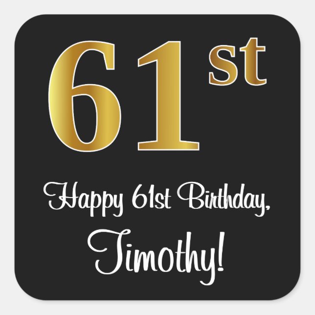 Sticker Carré 61e anniversaire - Elégant Luxueux Faux Gold Look  (Devant)