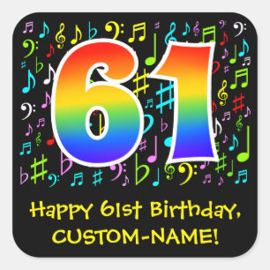 Sticker Carré 61e anniversaire : Symboles de musique colorée, A