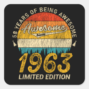 Sticker Carré 62 ans 1963 Retro Awesome 62e anniversaire Cadeau