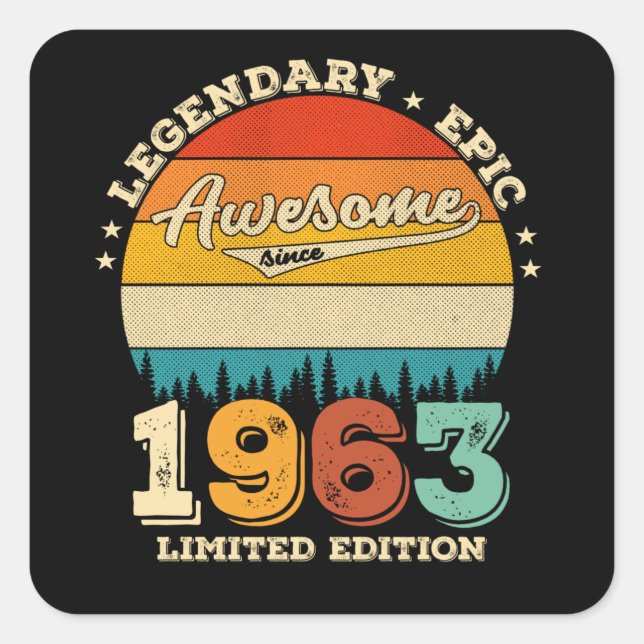 Sticker Carré 62 ans Anniversaire 1963 merveilleux 62e anniversa (Devant)