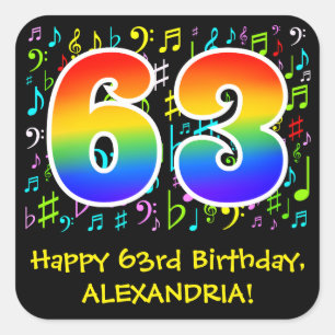 Sticker Carré 63e anniversaire : Symboles de musique colorée, A